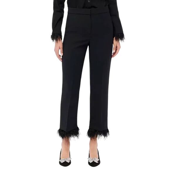 J. Crew Dress Pants Feather Trim Hem Mid Rise Flare Leg Cropped Black NWT 10 - Picture 1 of 9